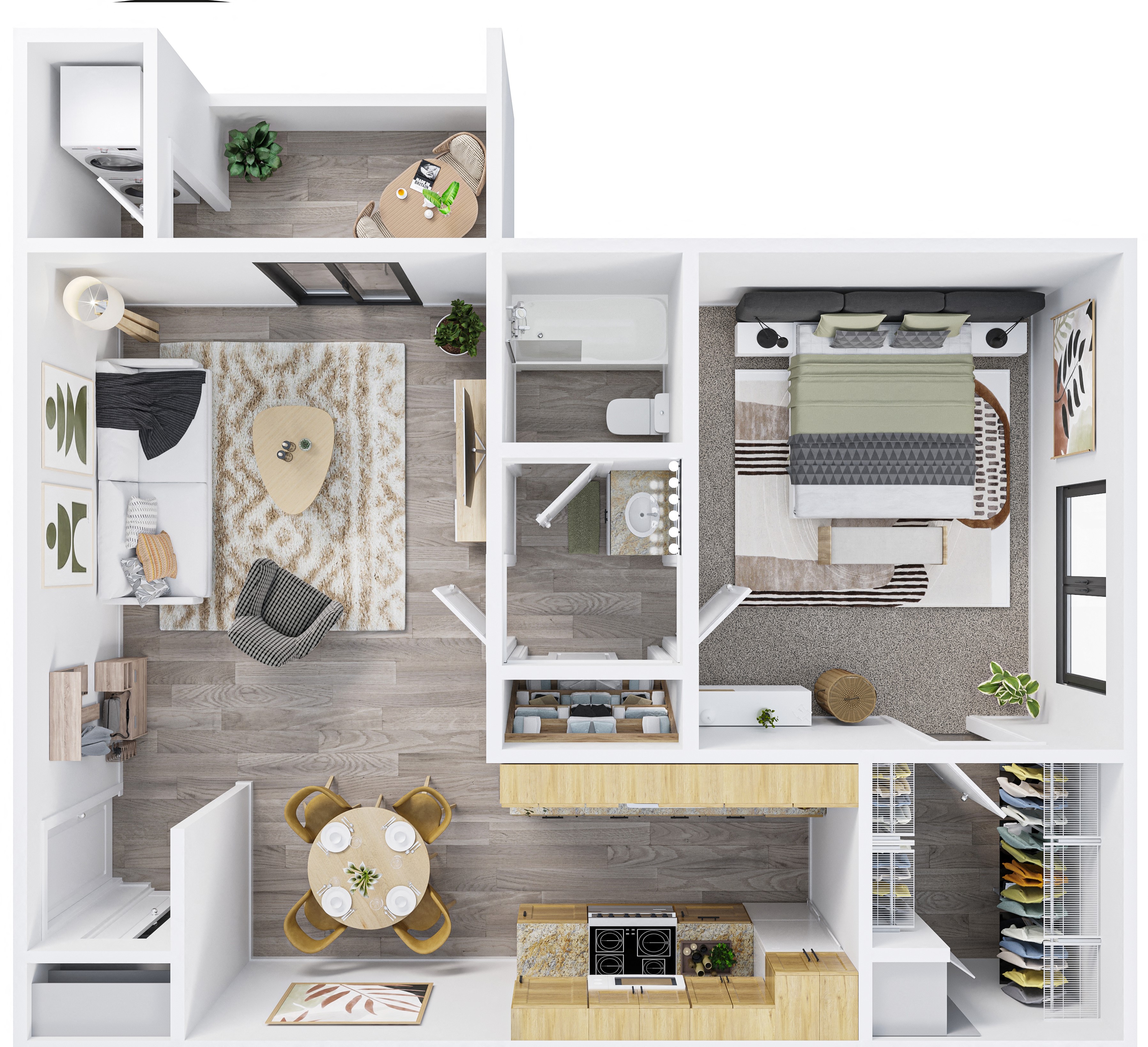 Floor plan for 1 bed, 1 bath, 747 sqft